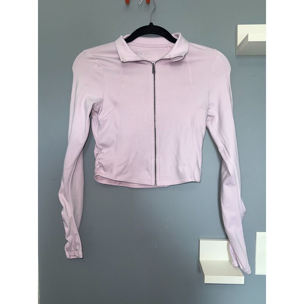 Gilly Hicks Pink Recharge Cropped Zip-Up Workout Jacket W/Thumbholes | Size XS